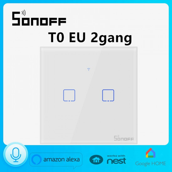 Interrupteur mural tactile sonoff Wifi T0 EU2C compatible Alexa et google home